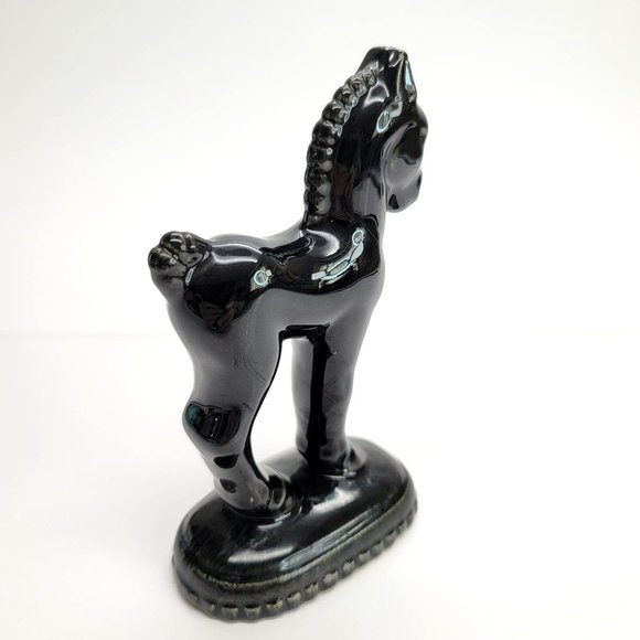 Black Glossy Trojan Horse Figurine Vintage Statue Glossy Repaired PR325 - Picture 4 of 8